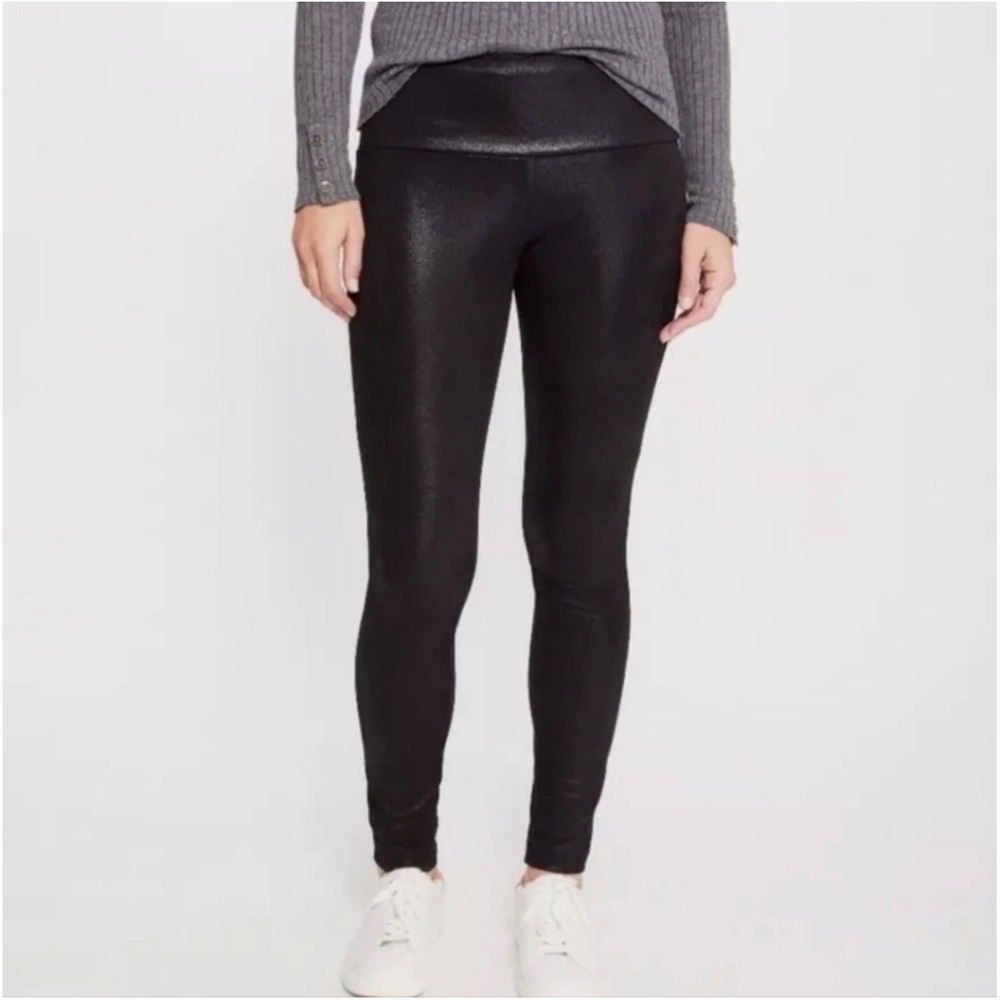J. McLaughlin Lori Black Faux Leather Shiny High Waist Stretch 28" Leggings M